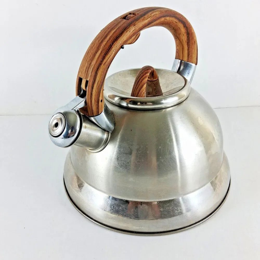 Balduzzi Italian Style Stainless Steel Whistling Tea Kettle Wood Grain Handle